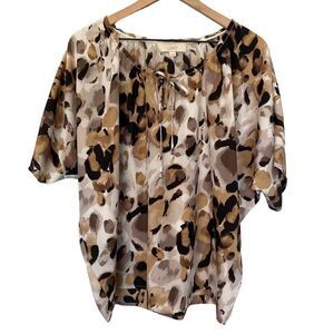 Loft Medium Leopard Blouse Animal Print Oversized Dress Shirt Silky
